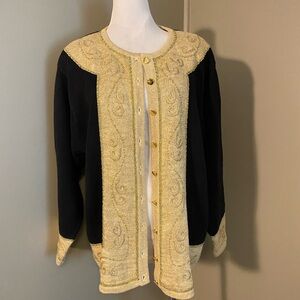 Dressbarn Vintage Elegant Black & Gold Knit Cardigan Sweater